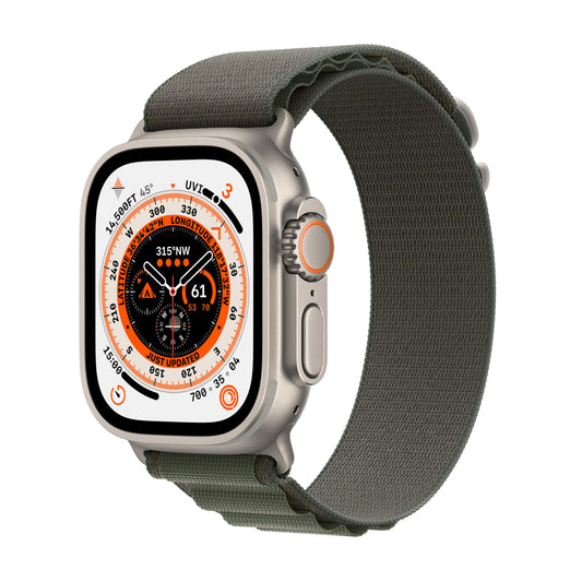 Apple Watch Ultra GPS + Cellular, 49mm Titanium Case with Green Alpine Loop - Medium