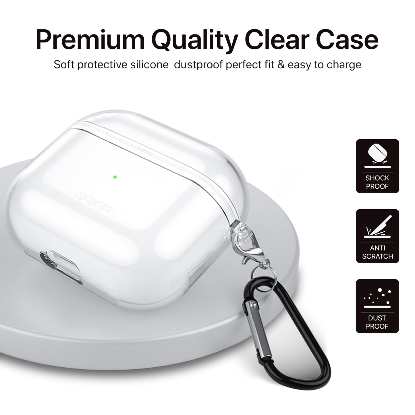 Gripp Clear Case + Keyring Hook For Airpods 3 - Clear