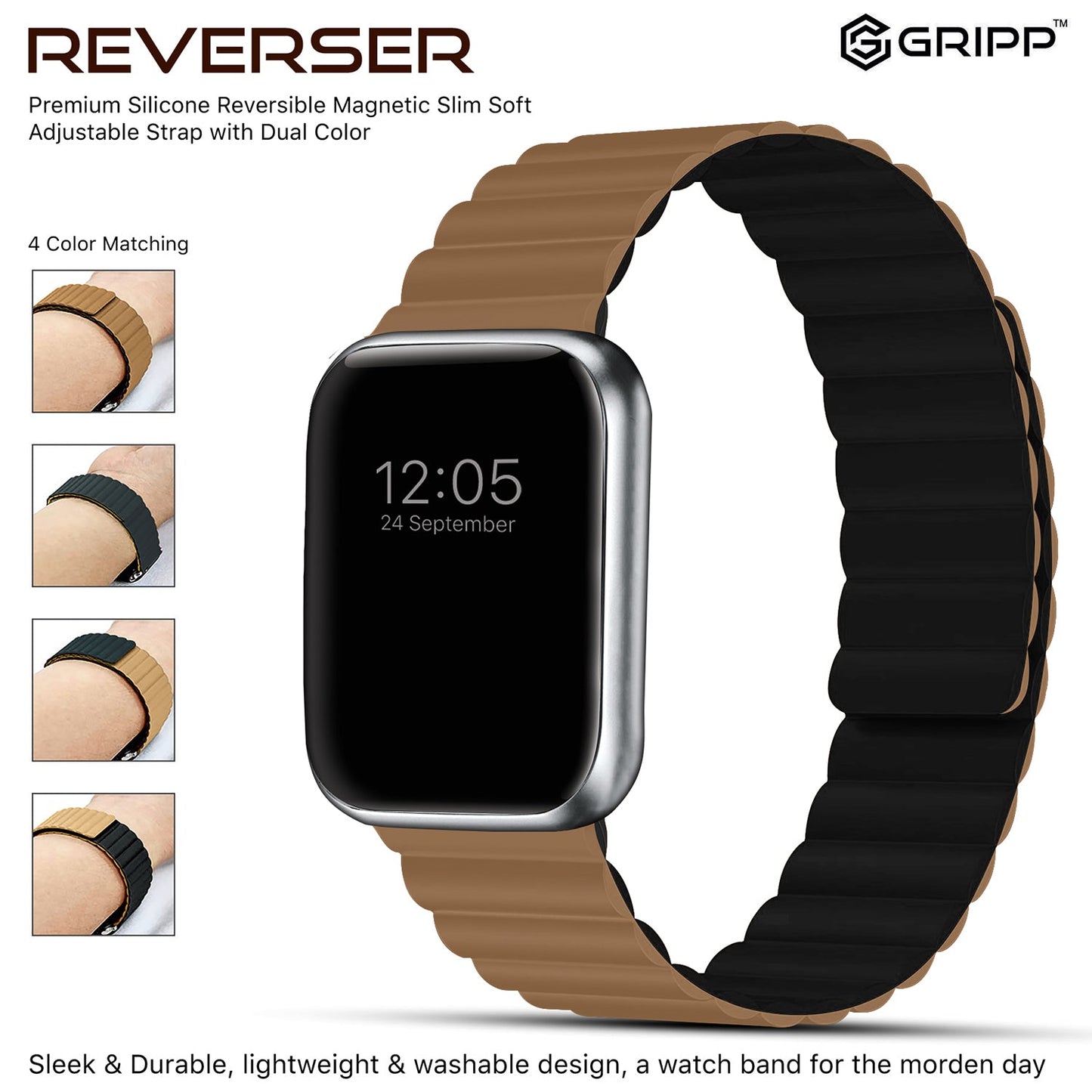 Gripp 41mm Reverser Watch Strap - Camel/black