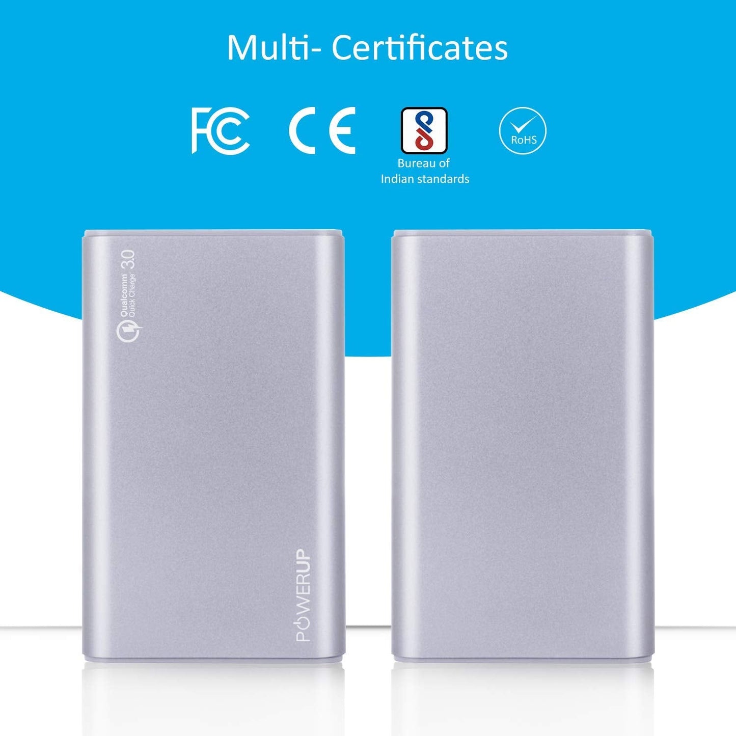 Powerup Alupac 10050mah Aluminium Power Bank Qualcomm 3.0 2usb - Silver