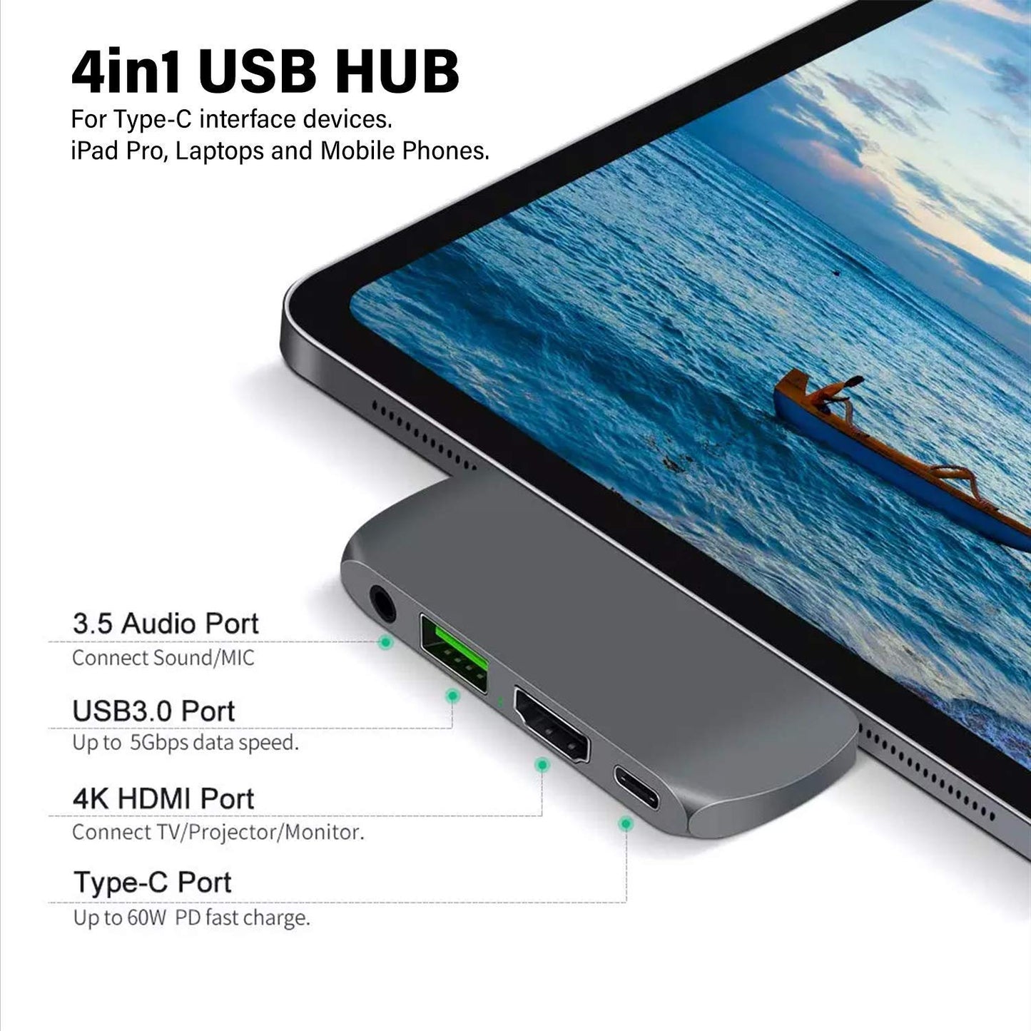 Powerup Type-c 4in1 Usb Hub Multi-functional