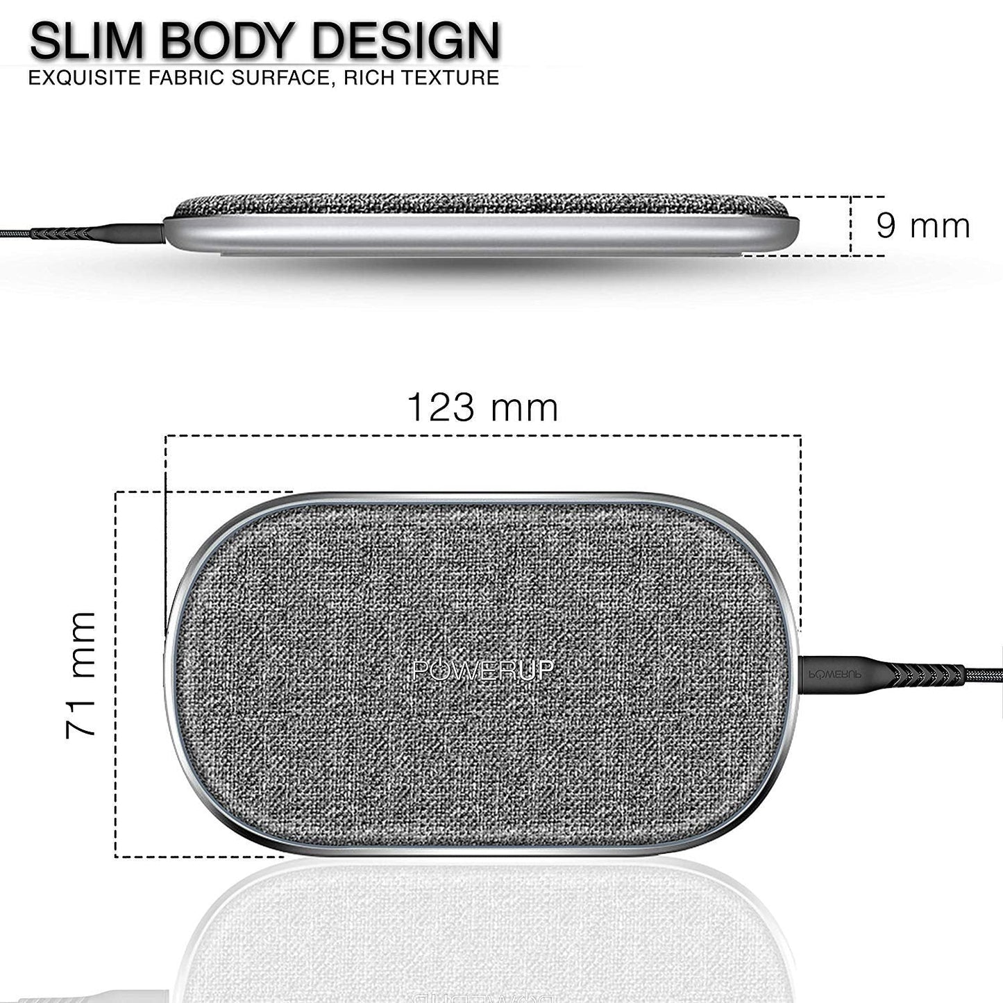 Powerup Power Desk Wireless Charger Dual Coil 10w Quick Charger - Grey