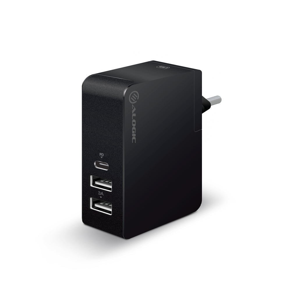 Alogic 45w 3 Port Usb-c & Usb-a Wall Charger, Usb-c 30w Pd, 2x Usb-a 15w Output, Travel Edition With Multi Country Plugs, For Mobile Phones, Tablets, Or Laptops