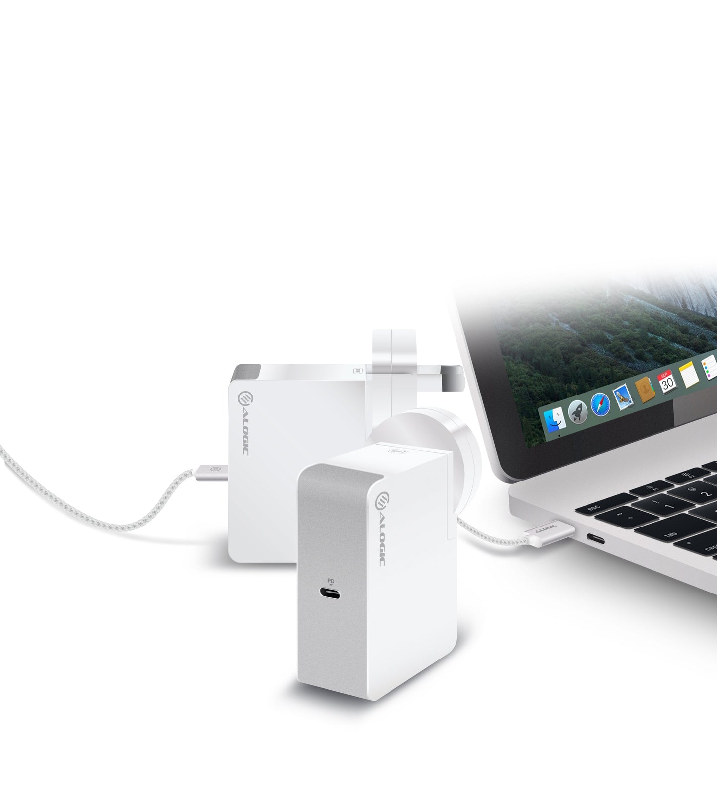 Alogic 60w Usb-c Wall Charger With Power Delivery, Travel Edition With Au, Eu, Uk, Us Plugs, Compatible With Macbook, Hp, Dell, Lenovo, Asus / Any Laptops Or Smart Phones Or Ipads/ Tablets With Usb-c- 2m Cable Included.