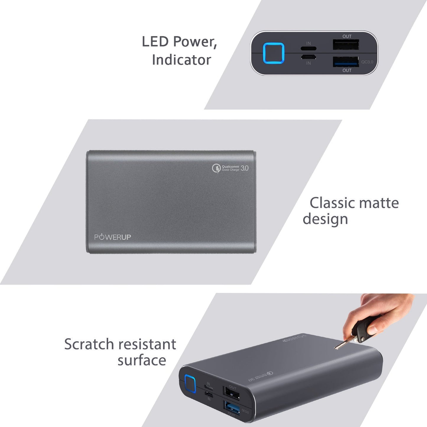 Powerup Alupac 10050mah Aluminium Power Bank Qualcomm 3.0 2usb - Gunmetal